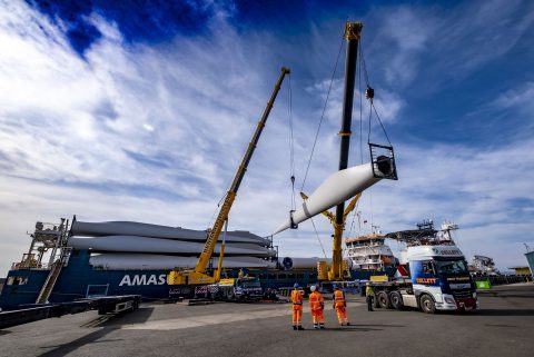 Eight wind turbines unloaded in Port of Leith