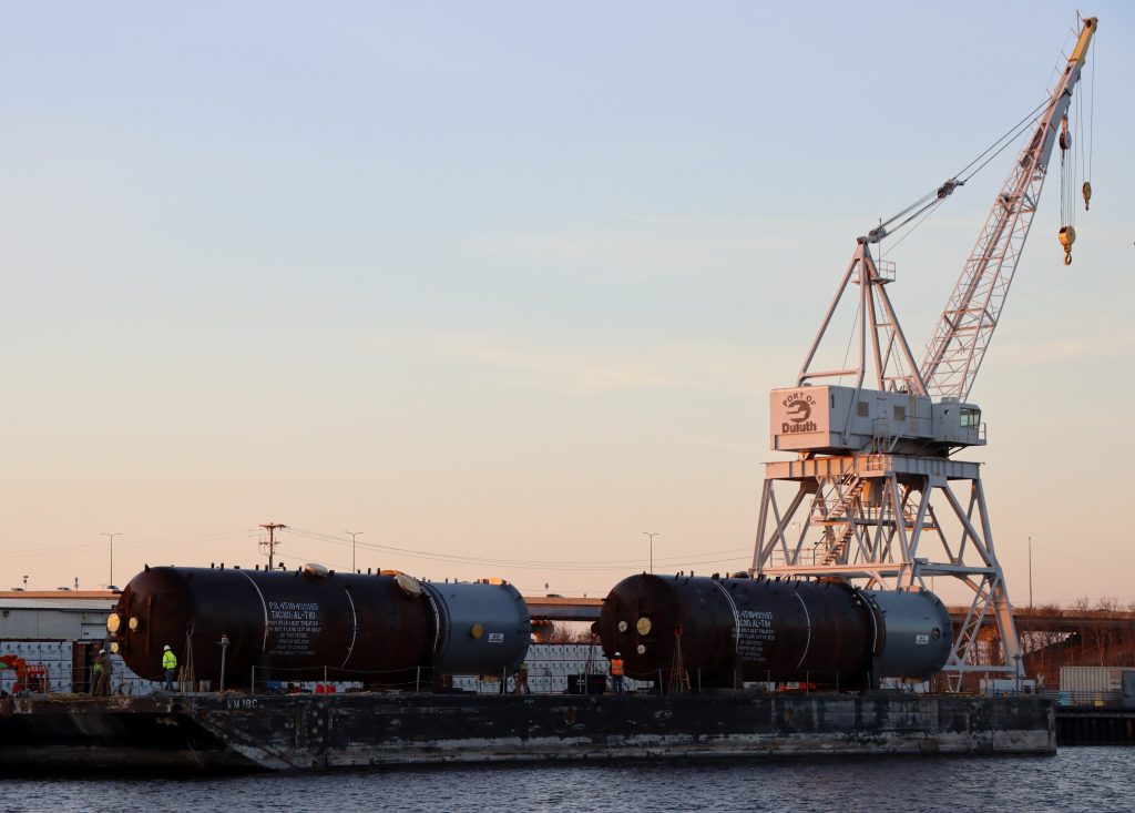 130-ton industrial tanks also transiting through Duluth on their way to Alberta.