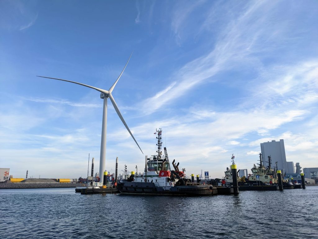 Wind turbine in the port of Rotterdam.