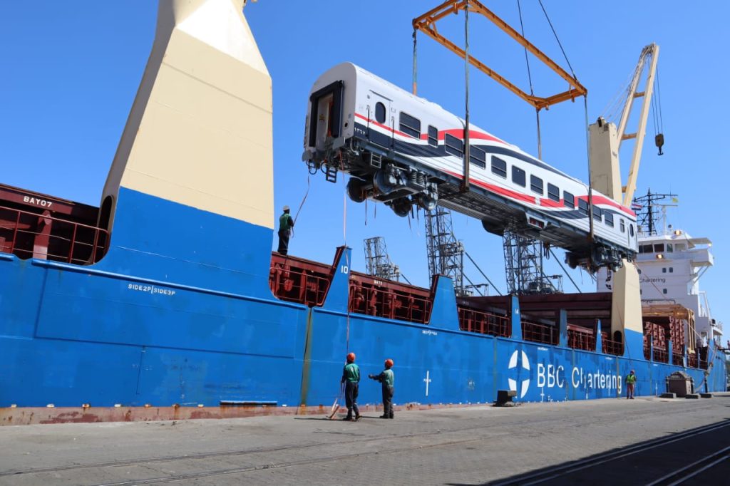 Russian-made wagons being discharged by EMCO