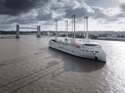 Sailing freighter Canopée loads Ariane 6 project cargo